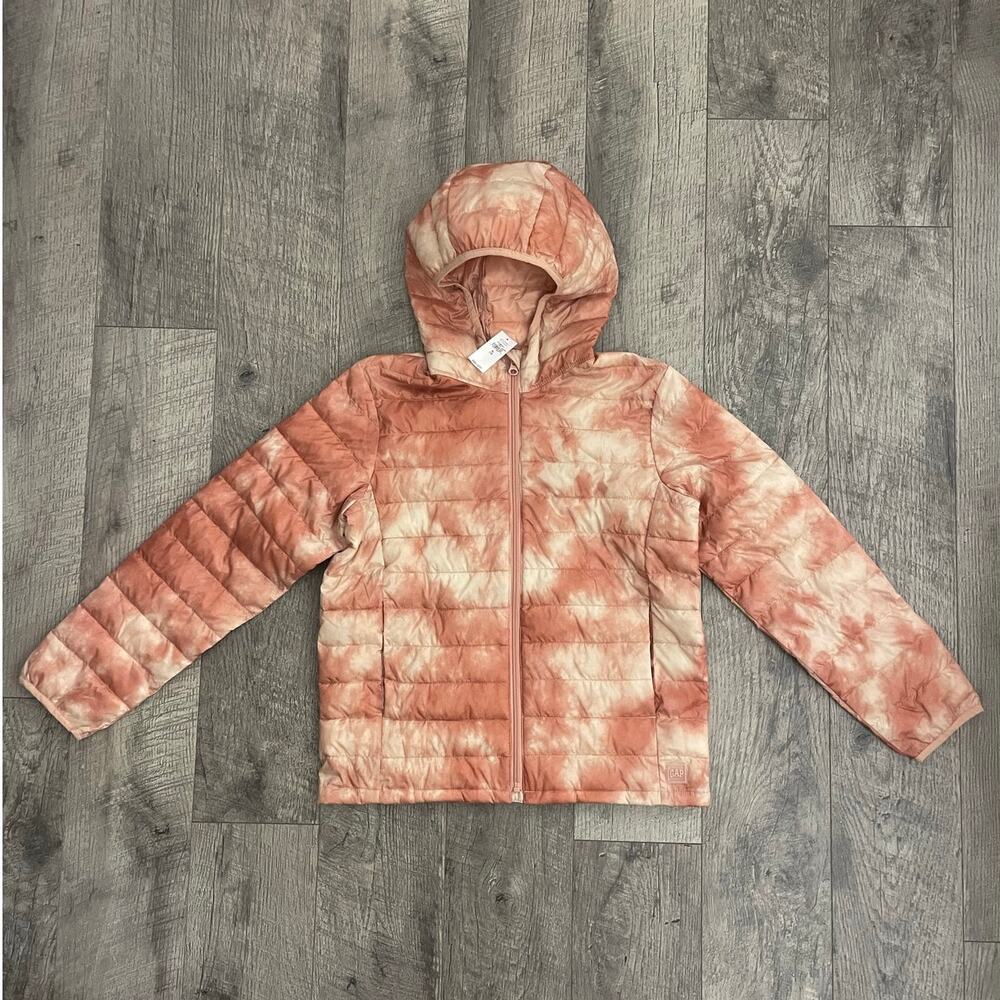 GAP Pink Tie Dye Puffer Hooded Girls Jacket Coat‎ Lightweight